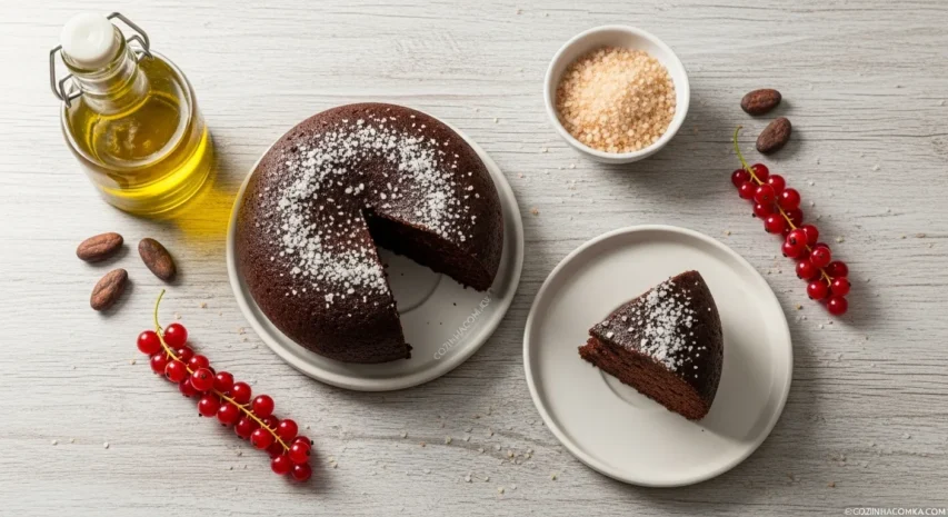 Sobremesa bolo de cacau com azeite extravirgem e flor de sal